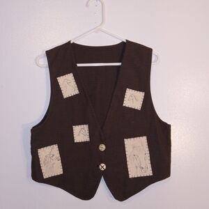 Brown Vest with Horse Patchwork Details